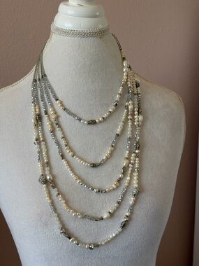 Nakamol Chicago Pearl & Crystal Heart Charm Necklace - Handcrafted Boho Chic